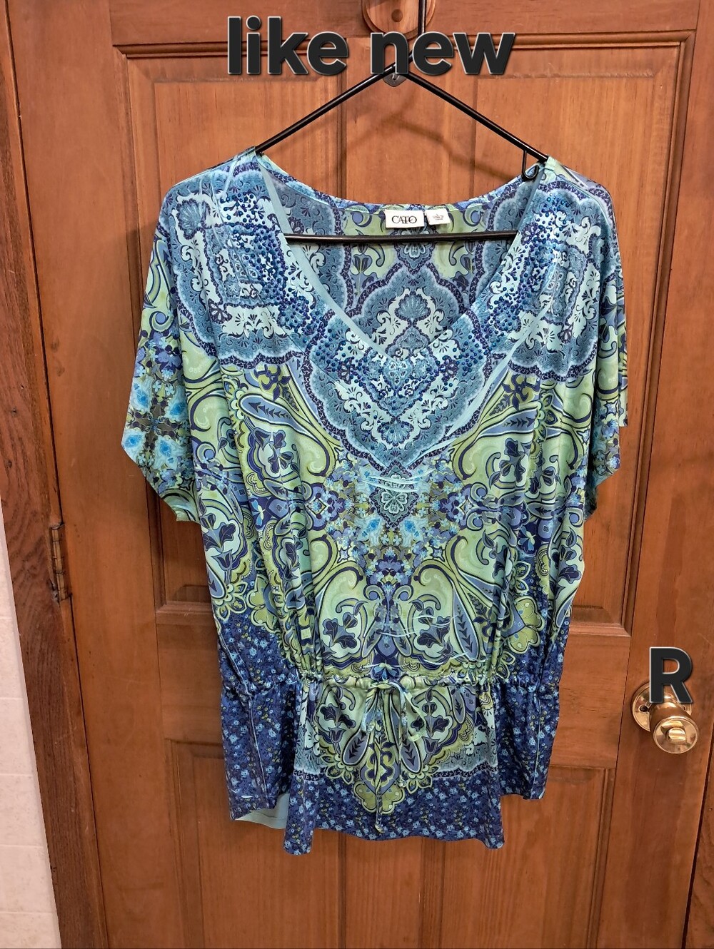 Cato Blue and Green Paisley V-Neck Tunic